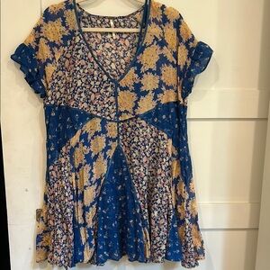 Free People Floral Blue and Yellow Women’s Baby Doll Dress